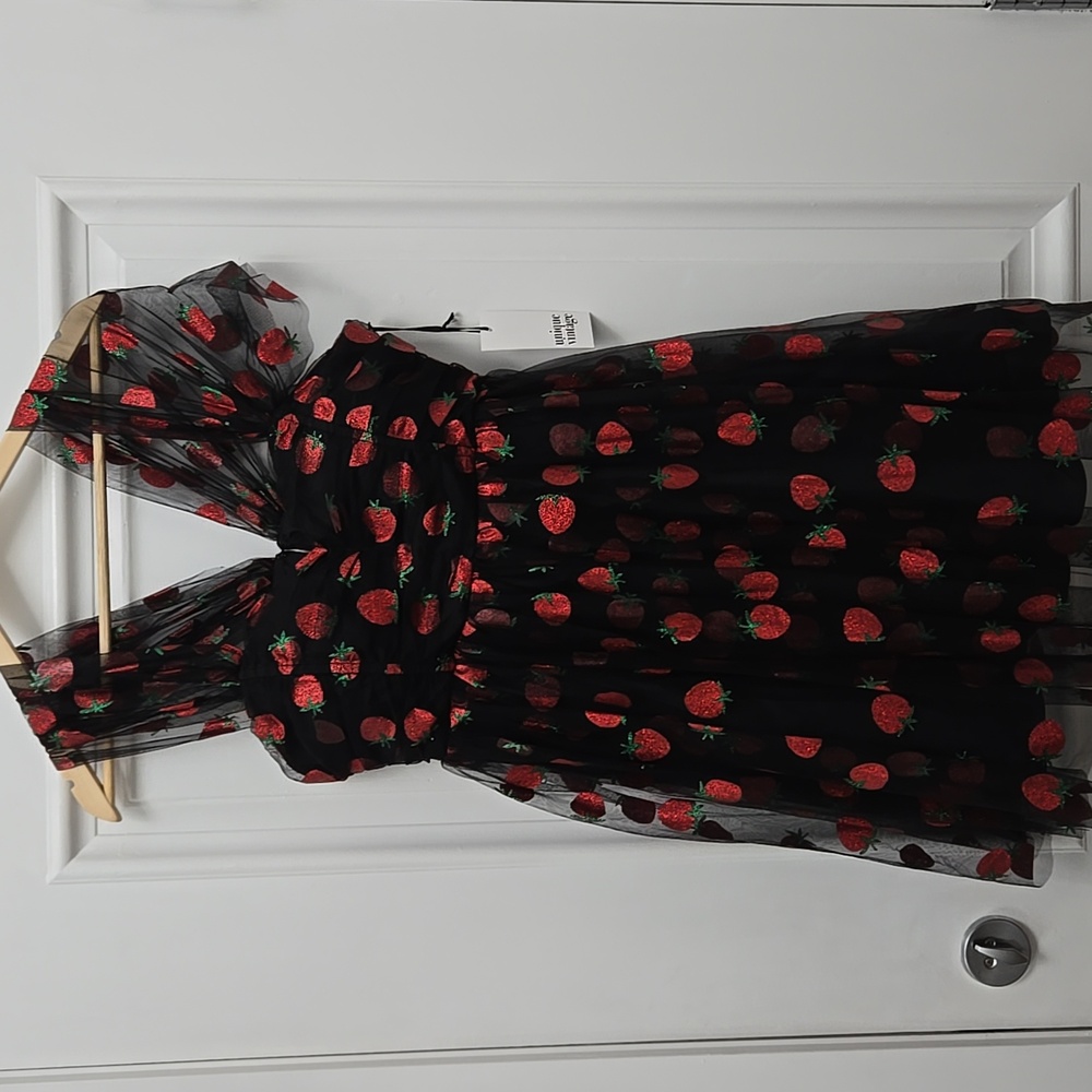 Unique Vintage Black and Red  Dress with Strawberry Print P2p 18